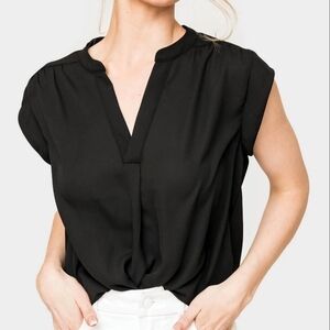 Gibson Black Women's Cap Sleeve V Neck Blouse XL